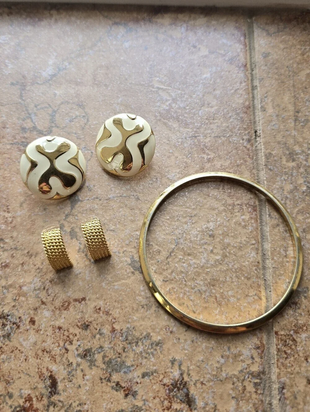 Monet Goldtone Vintage Bracelet Pierced Earring 3 Piece Bundle